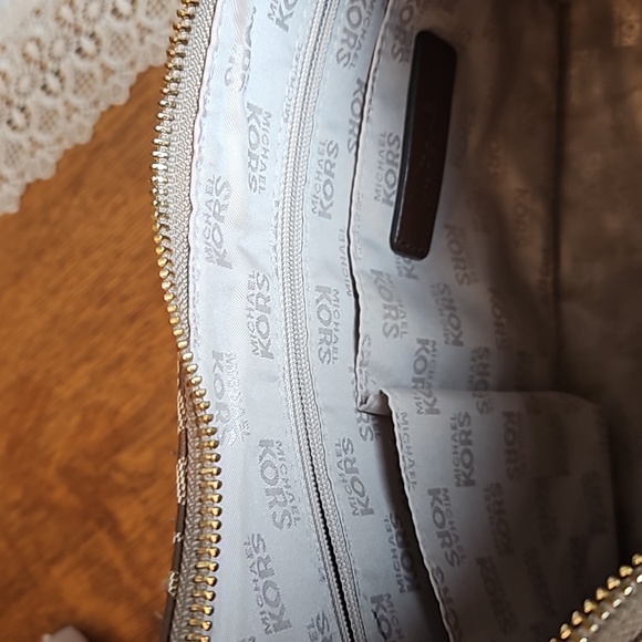 Michael Kors Millbrook Signature MK Brown Tan Jacquard Leather Shoulder Hobo Bag - Picture 12 of 12